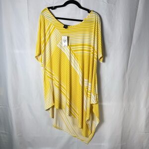 Ashley Stewart Womens Yellow and White Asymmetrical Dress Stripes 22/24 Casual